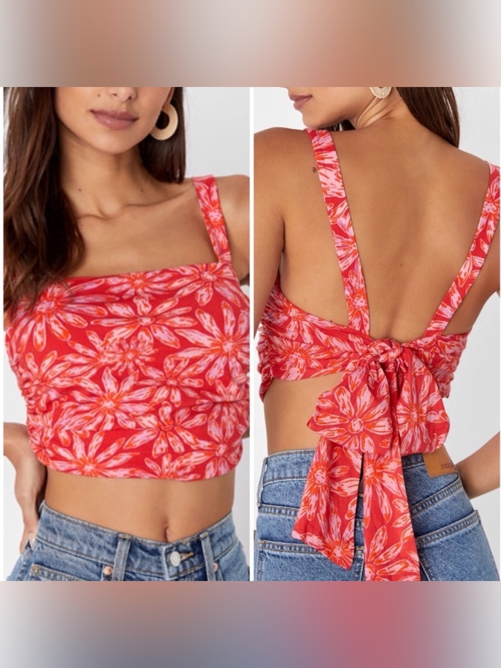 **NEW** Free People All Tied Up Crop Tank Floral Red Large